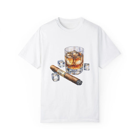 Unisex Garment-Dyed T-shirt with Whiskey and Cigar Design - Perfect for Relaxation and Gatherings Printify